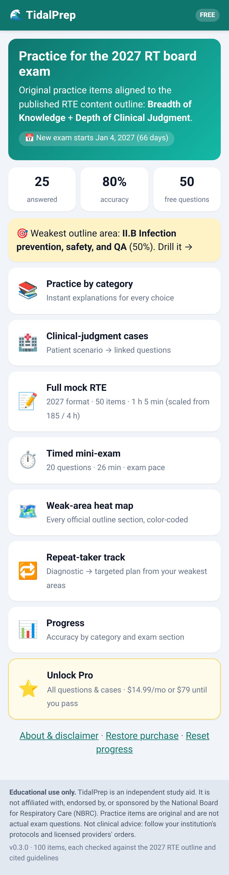 TidalPrep home screen